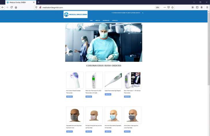Screenshot des Fake-Shops "medicalsmilesgmbh.com" Beispiel, wie der Fake-Shops "medicalsmilesgmbh.com" im Internet dargestellt wird.