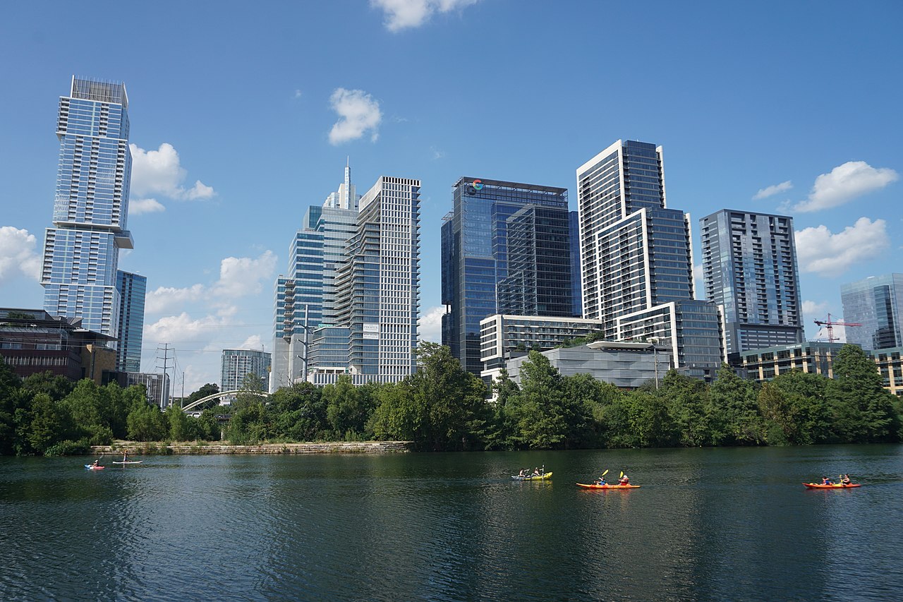 The skyline and Lady Bird Lake in Austin, Texas