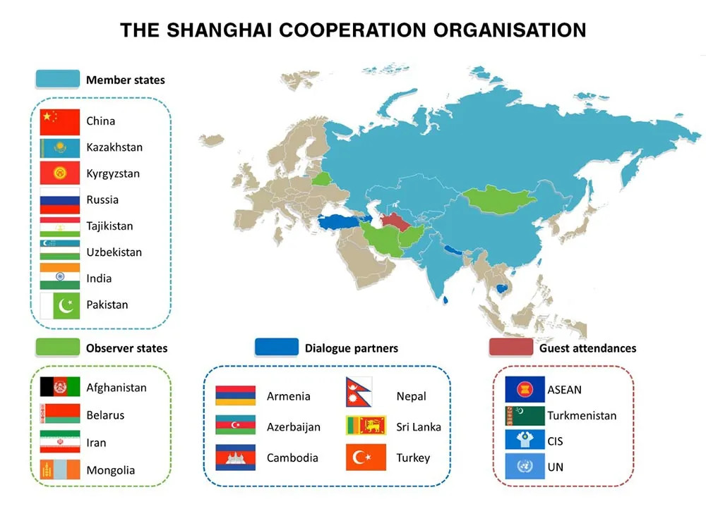 Die Shanghaier Organisation für Zusammenarbeit (SOZ) ist eine Internationale Organisation mit Sitz in Peking. Sie wurde 2001 gegründet und ging aus den 1996 gegründeten Shanghai Five hervor. Ihr gehören die Volksrepublik China, Indien, Iran, Kasachstan, Kirgisistan, Pakistan, Russland, Tadschikistan und Usbekistan an. Die SOZ beschäftigt sich mit der sicherheitspolitischen Zusammenarbeit der Mitgliedstaaten sowie Wirtschafts- und Handelsfragen und der Stabilität in der Region. Derzeit vertritt die SOZ circa 40 % der Weltbevölkerung und stellt damit die weltweit grösste Regionalorganisation dar.