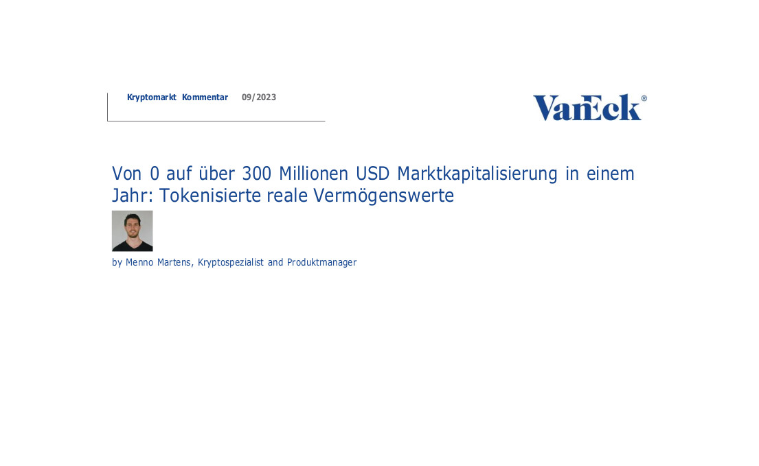 Kryptokommentar von VanEck: Die Tokenisierung von realen Vermögenswerten