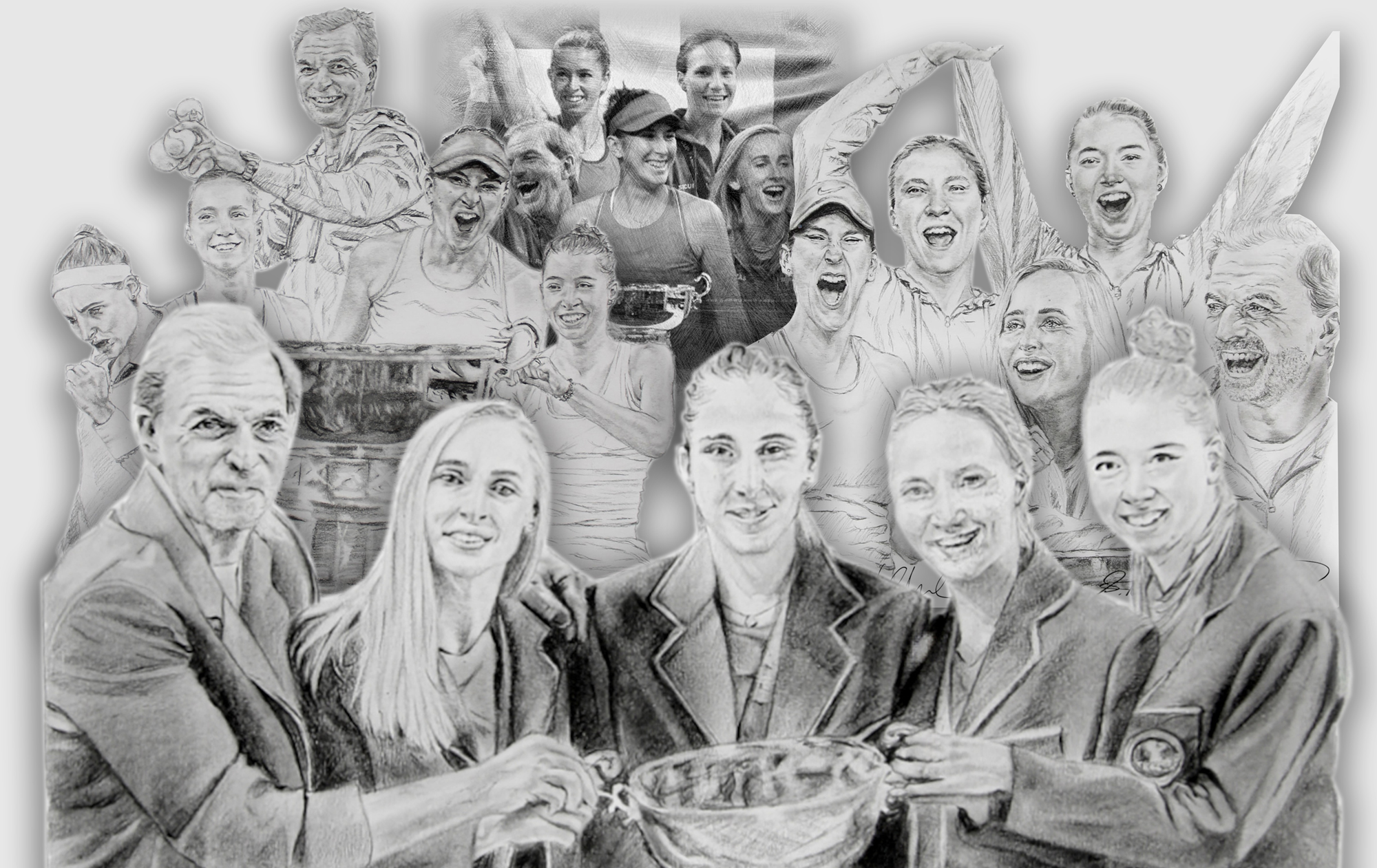 Swiss Tennis World Champion NFT collection, with artwork by Valentina Ryser, featuring 2022 world champions Belinda Bencic, Viktorija Golubic, Jil Teichmann, Simona Waltert and Team Captain Heinz Günthardt.