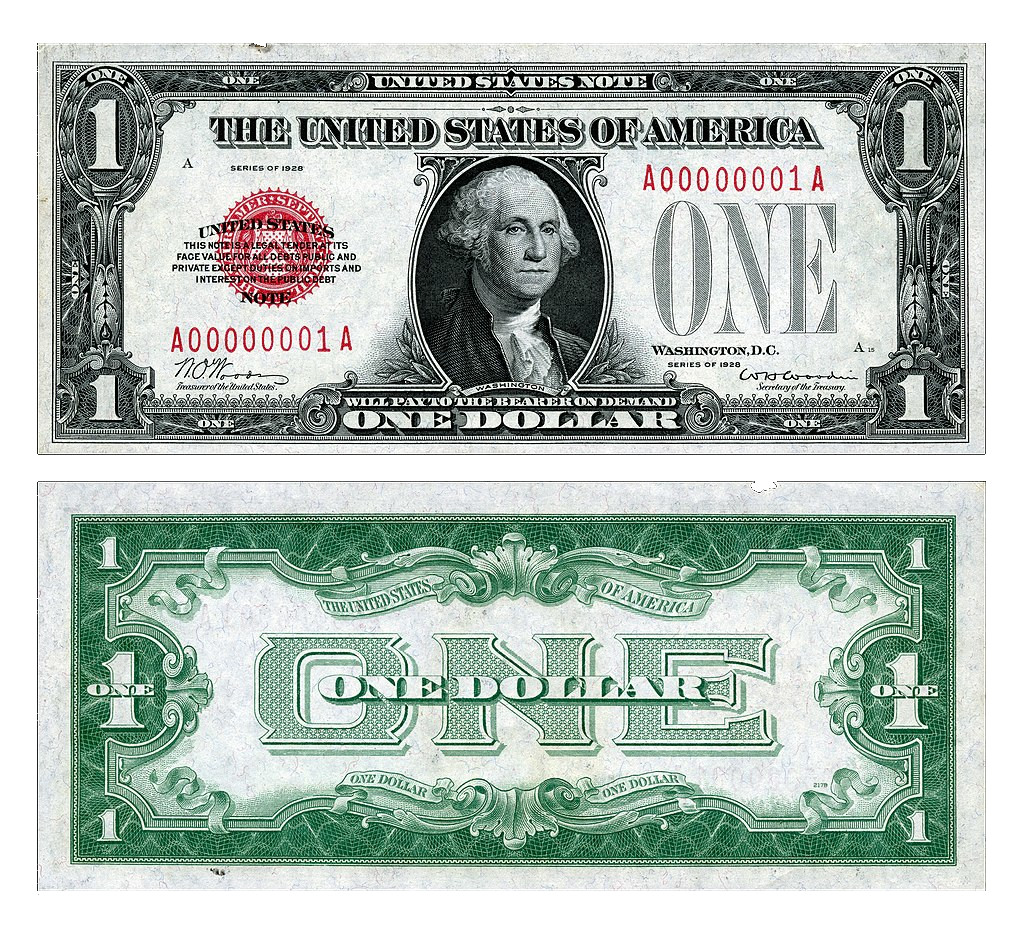 1928: Die erste 1-Dollar Note im heutigen Format. Alle Dollar-Banknoten sind bis heute gültig. Manche haben gar einen Sammlerwert.